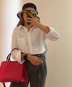 شومیز لینن سفید بیسیک 019